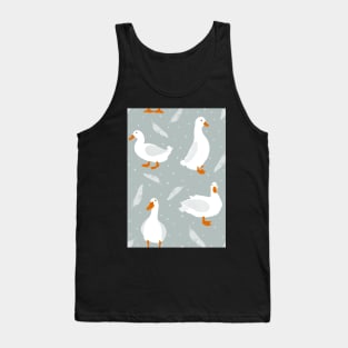 White Pekin Ducks with feathers and dots repeat pattern Tank Top